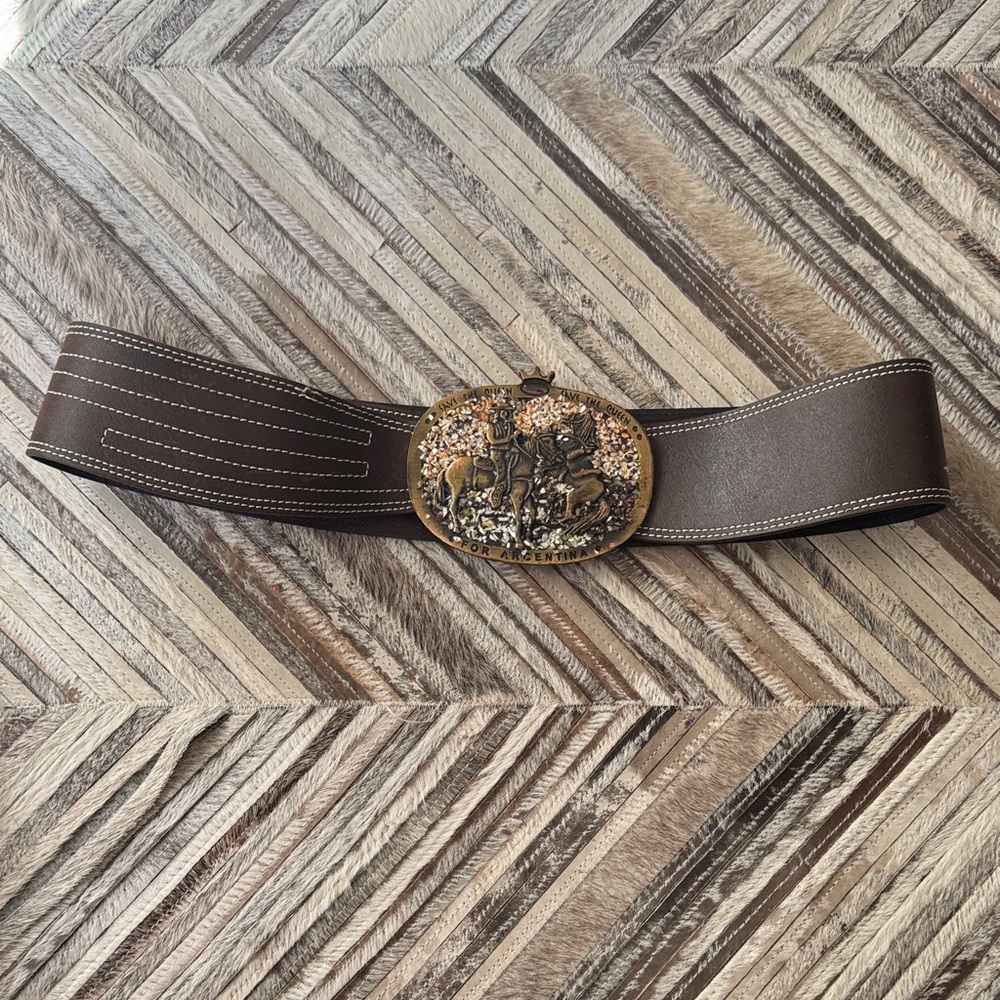 Vintage Save The Queen Brown leather Belt with Ornate Gold Buckle - Picture 3 of 7
